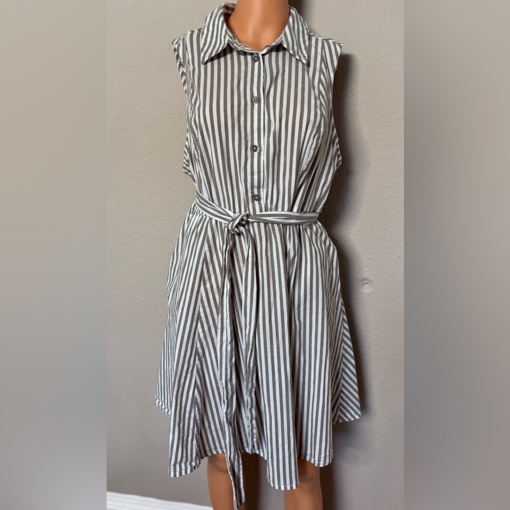 Torrid Cream & Taupe Striped Shirtdress Belted Size 1